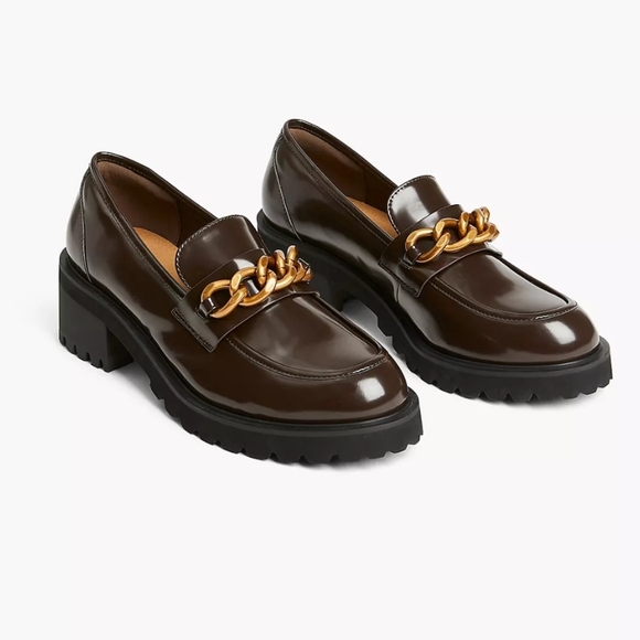 Lane Bryant NWT 10 Wide Women’s Faux Leather Brown Gold Chain Loafer Dress Shoes - Picture 9 of 9